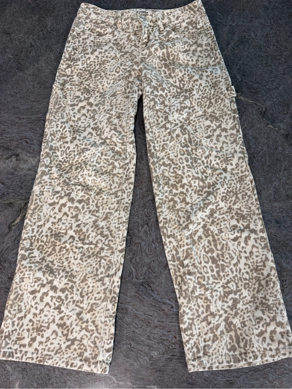 RSQ Neutral Leopard-Print Wide Leg Jeans